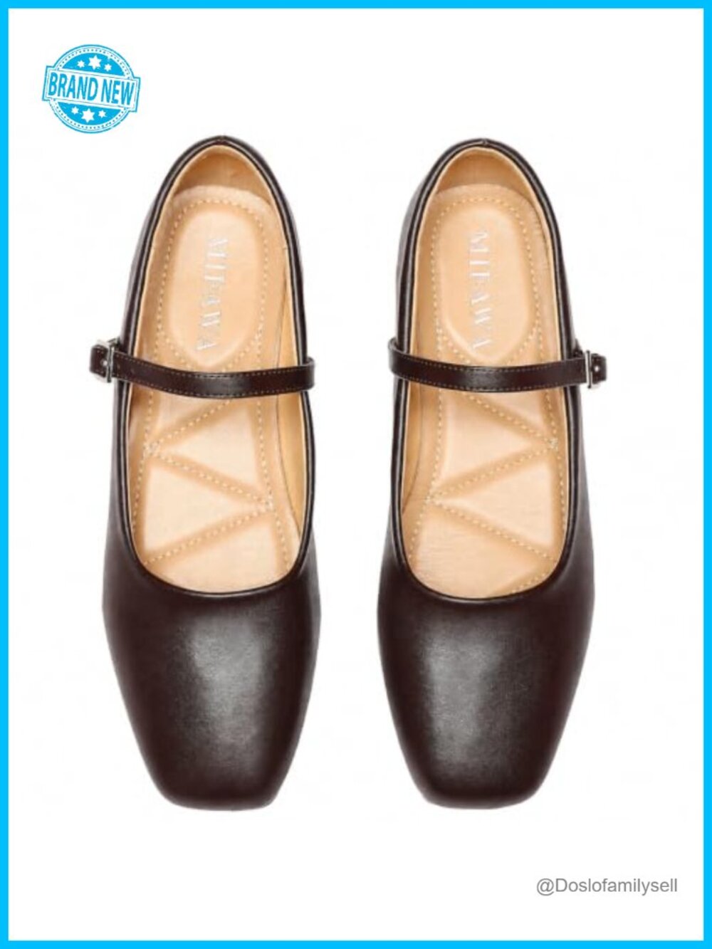 Mary Jane Flats Square Toe Adjustable Strap Faux Leather Comfort Women's